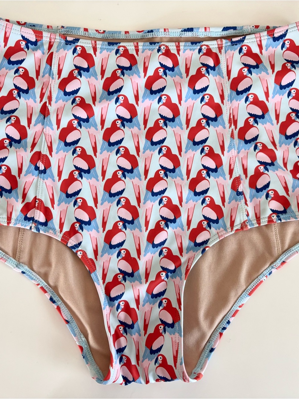 Red, Blue and Pink Parrot High Rise Swim Bottoms